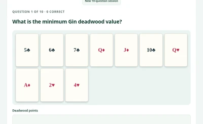Gin Deadwood Practice playing interface